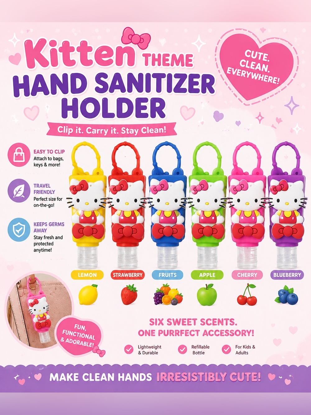 Kitten Theme Hand Sanitizer Holder - Choose One